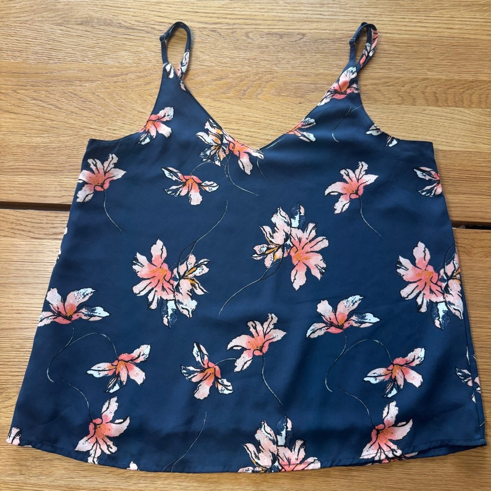 Cotton On Womens Navy Blue Pink Floral V-Neck Adjustable Strap Camisole Top M